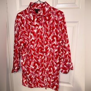 Multiples Women Top Xl.3/4 Button Up Pink Red Casual Semi-sheer Summer Top